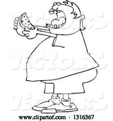 Vector of Cartoon Black and White Chubby Boy Ready to Devour a Watermelon by Djart