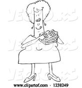 Vector of Cartoon Black and White Chubby Lady Eating a Bologna Sandwich by Djart