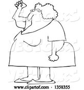 Vector of Cartoon Black and White Chubby Senior Lady Holding up a Fist, with Her Arms Sagging by Djart