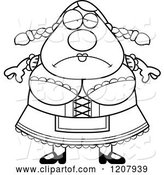 Vector of Cartoon Black and White Depressed Chubby Oktoberfest German Lady by Cory Thoman