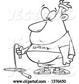 Vector of Cartoon Black and White Fat Guy Holding a Jumprope and Wearing a Sexy Shirt, Ready to Work out by Toonaday