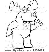 Vector of Cartoon Black and White Friendly Moose Standing and Waving by Cory Thoman