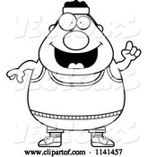 Vector of Cartoon Black and White Happy Plump Gym Guy with an Idea by Cory Thoman