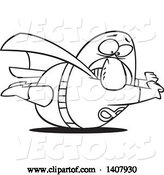 Vector of Cartoon Black and White Lineart Heavy Male Super Hero Stuck on the Ground by Toonaday