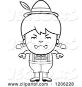 Vector of Cartoon Black and White Mad Oktoberfest German Girl by Cory Thoman