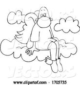 Vector of Cartoon Black and White Male Angel Sitting on a Cloud and Wearing a Protective Medical Mask by Djart