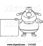 Vector of Cartoon Black and White Plump Gym Lady with a Sign by Cory Thoman