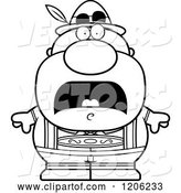 Vector of Cartoon Black and White Scared Short Oktoberfest German Guy by Cory Thoman