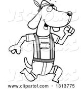 Vector of Cartoon Black and White Skinny German Oktoberfest Dachshund Dog Wearing Lederhosen and Running to the Right by Cory Thoman