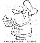 Vector of Cartoon Black and White Touched Granny Crying While Readig a Greeting Card by Toonaday