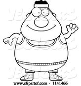 Vector of Cartoon Black and White Waving Plump Gym Guy by Cory Thoman