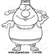 Vector of Cartoon Black and White Waving Plump Gym Lady by Cory Thoman