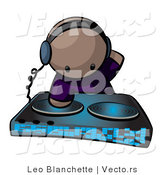 Vector of Cartoon Black Dj Mixing Dual Records at Party by Leo Blanchette