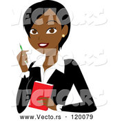 Vector of Cartoon Black or Indian Business Woman with a Pen and Notepad by Rosie Piter