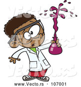 Vector of Cartoon Black School Boy Holding a Bad Chemistry Mix in Science Class by Toonaday