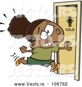 Vector of Cartoon Black School Girl Running to the Restroom by Toonaday