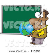 Vector of Cartoon Black Teacher Man Holding a Globe by a Chalkboard by Toonaday
