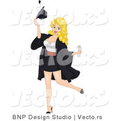 Vector of Cartoon Blond Pinup Girl Tossing a Graduation Cap into the Air by BNP Design Studio