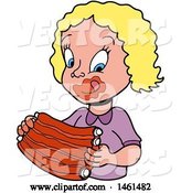 Vector of Cartoon Blond White Girl Licking Bbq Sauce off of Her Lips and Eating Ribs by LaffToon