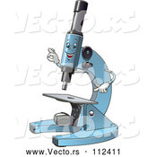 Vector of Cartoon Blue Microscope Character Pointing and Gesturing by Vector Tradition SM