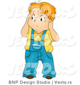 Vector of Cartoon Boy Covering His Ears from Noise While Looking Annoyed by BNP Design Studio