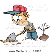 Vector of Cartoon Boy Digging a Hole to Plant a Tree on Arbor Day by Toonaday