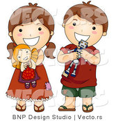 Vector of Cartoon Brother and Sister with Toys by BNP Design Studio
