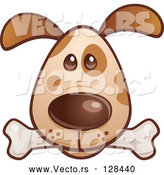 Vector of Cartoon Brown Puppy Dog Face with a Bone in His Mouth by John Schwegel