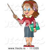 Vector of Cartoon Brunette White Female Teacher Holding a Pointer Stick by Visekart