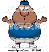 Vector of Cartoon Careless Shrugging Plump Black Gym Guy by Cory Thoman