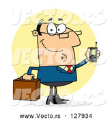 Vector of Cartoon Chatty White Business Man Holding a Briefcase and Cell Phone by Hit Toon