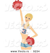 Vector of Cartoon Cheerleader with Red Pom Poms by BNP Design Studio