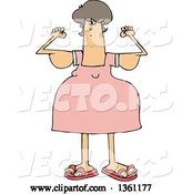 Vector of Cartoon Chubby Brunette White Lady with Flabby Arms, Flexing by Djart