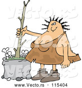 Vector of Cartoon Chubby Cavewoman Stirring Bone Soup with a Stick by Djart