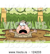 Vector of Cartoon Chubby Explorer Drowning in Quick Sand by Cory Thoman