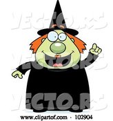 Vector of Cartoon Chubby Green Witch Holding up a Finger by Cory Thoman