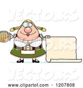 Vector of Cartoon Chubby Oktoberfest German Lady with a Beer and Sign by Cory Thoman