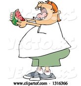 Vector of Cartoon Chubby Red Haired White Boy Ready to Devour a Watermelon by Djart