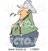 Vector of Cartoon Chubby White Male Farmer Holding His Suspenders and Chewing on Straw by Djart