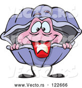 Vector of Cartoon Clam Peeking out with a Pearl on His Tongue by Dennis Holmes Designs