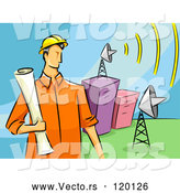 Vector of Cartoon Communications Engineer Guy with Satellite Dishes by BNP Design Studio