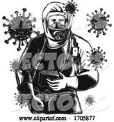 Vector of Cartoon Coronavirus Hazmat Suit Worker Frnt WC by Patrimonio