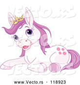 Vector of Cartoon Cute Resting Purple Princess Pony Wearing a Crown by Pushkin