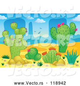 Vector of Cartoon Desert Landscape with Cacuts and Aloe Plants by Visekart