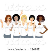 Vector of Cartoon Diverse Ladies Wearing White T Shirts on International Womens Day by BNP Design Studio