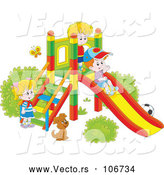 Vector of Cartoon Dog Watching KChildren Play on a Slide on a Playground by Alex Bannykh