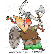 Vector of Cartoon Excited Red Haired White Female Viking Ready for Battle by Toonaday
