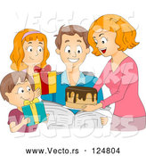 Vector of Cartoon Family Giving a Birthday Cake and Presents to a Guy by BNP Design Studio
