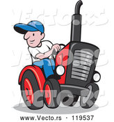 Vector of Cartoon Farmer Driving a Tractor by Patrimonio