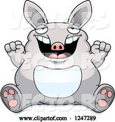Vector of Cartoon Fat Aardvark Sitting and Cheering by Cory Thoman